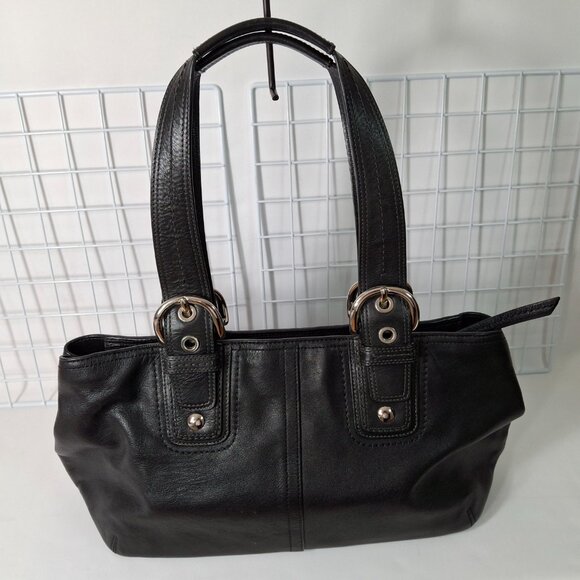 Coach "Soho" Black Soft Leather Buckle Satchel Top Handle Zippered Shoulder Bag - Picture 7 of 15